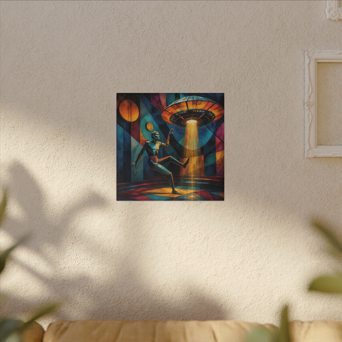 Suspended Signal – Retro Futurist UFO Geometric Canvas Print