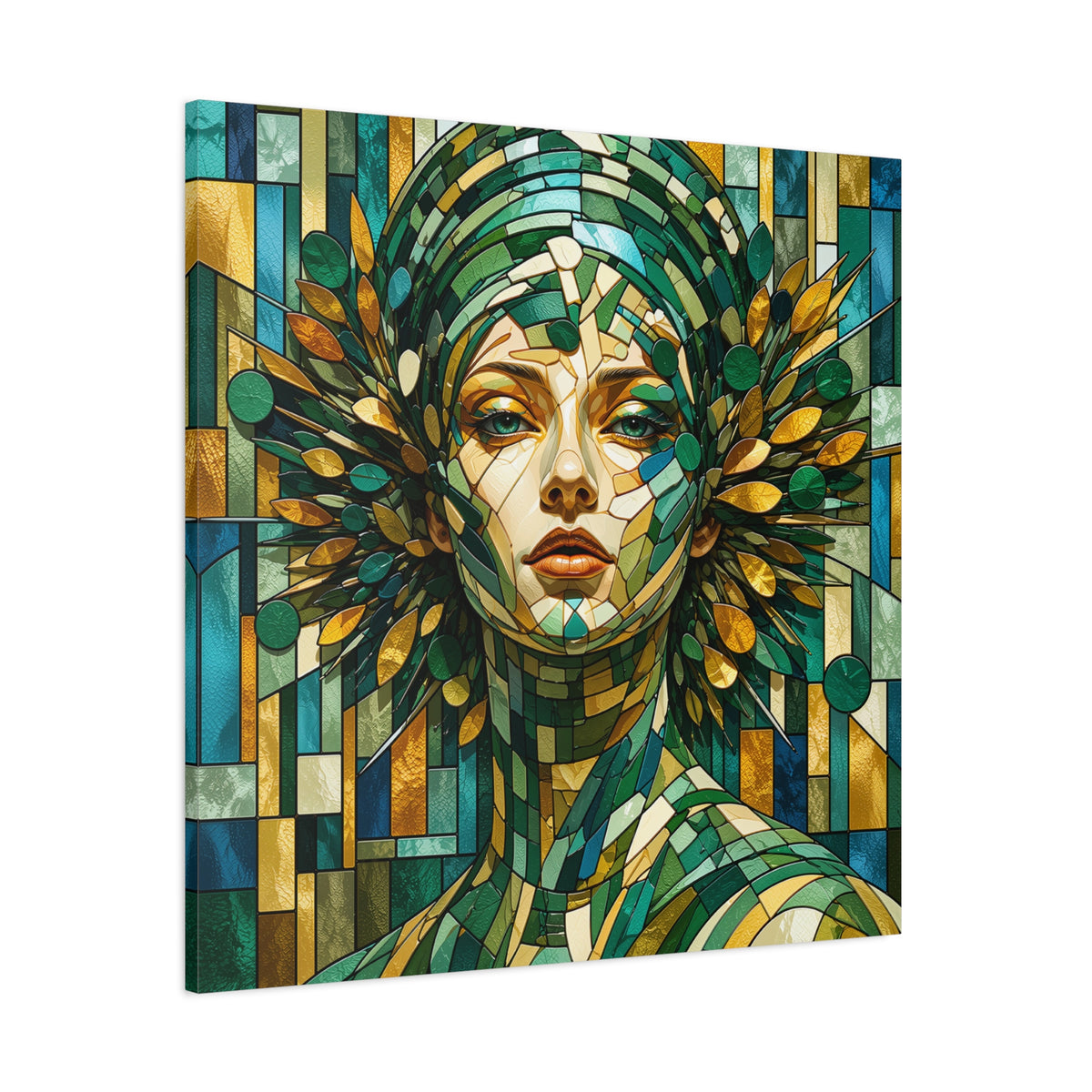 Verdant Empress — Stained Glass Botanical Woman Portrait