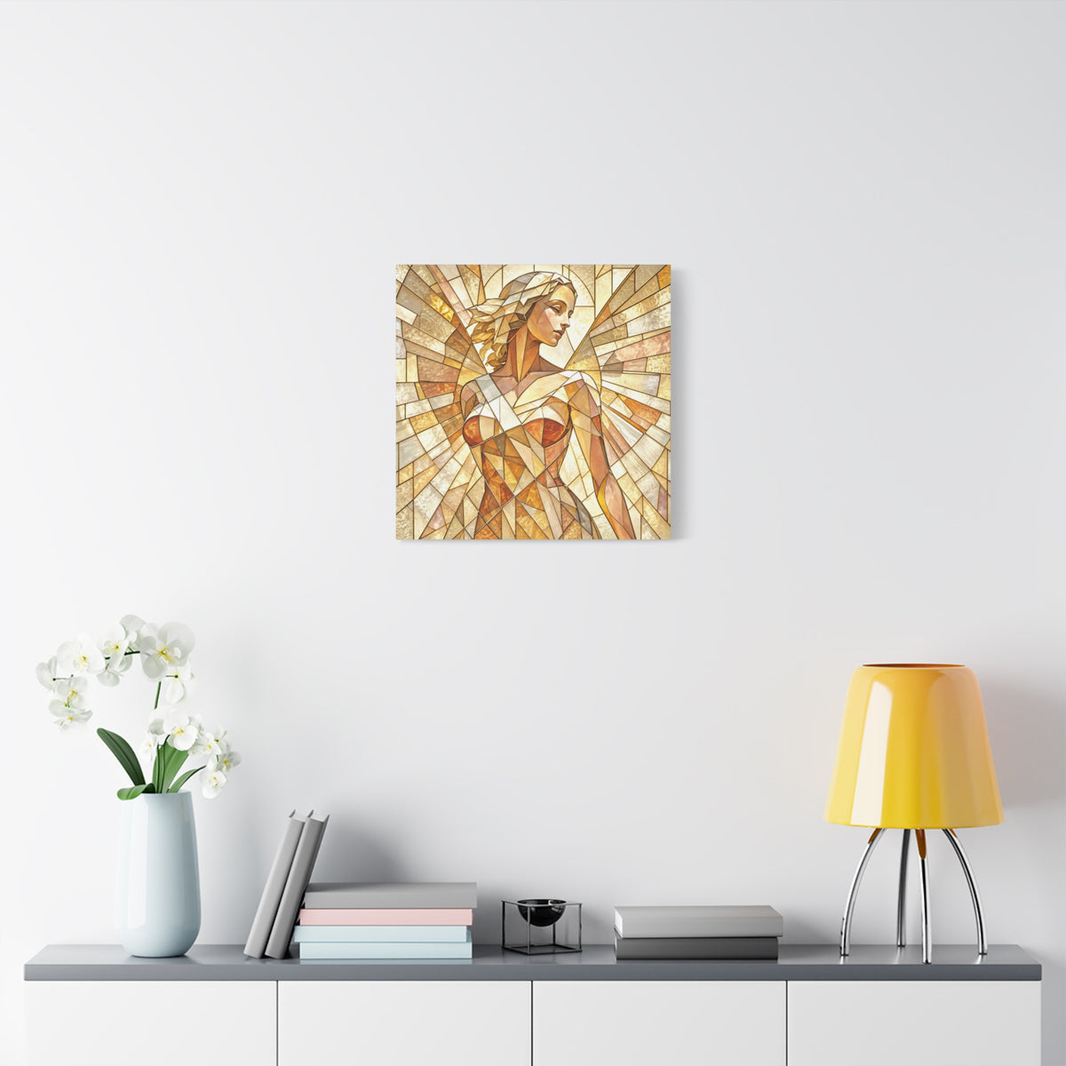 The Light She Carries | Golden Stained Glass Angel Art