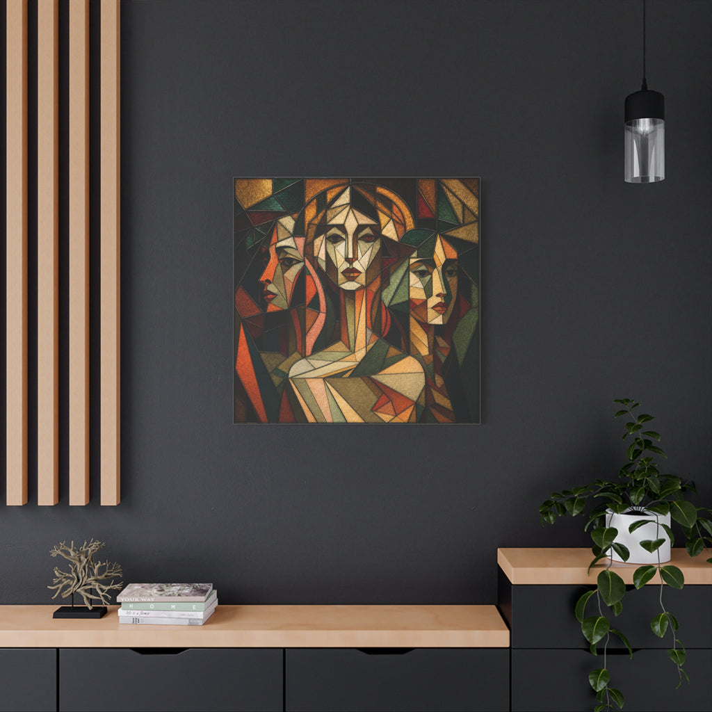 Three Ways of Seeing — Cubist Stained Glass Women Wall Art