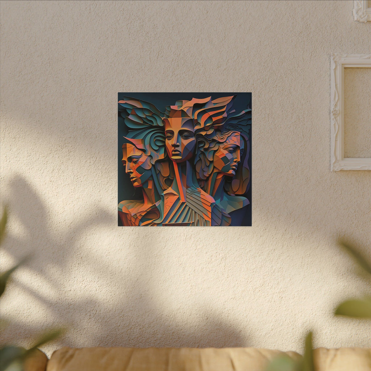 The Three Voices – Sculptural Geometric Triple Portrait Canvas Print
