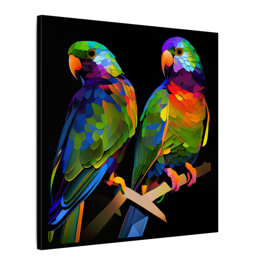 Electric Pair – Colorful Geometric Parrot Canvas Print