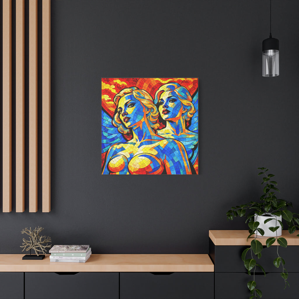 Electric Muses - Vibrant Cubist Stained Glass  Matte Canvas