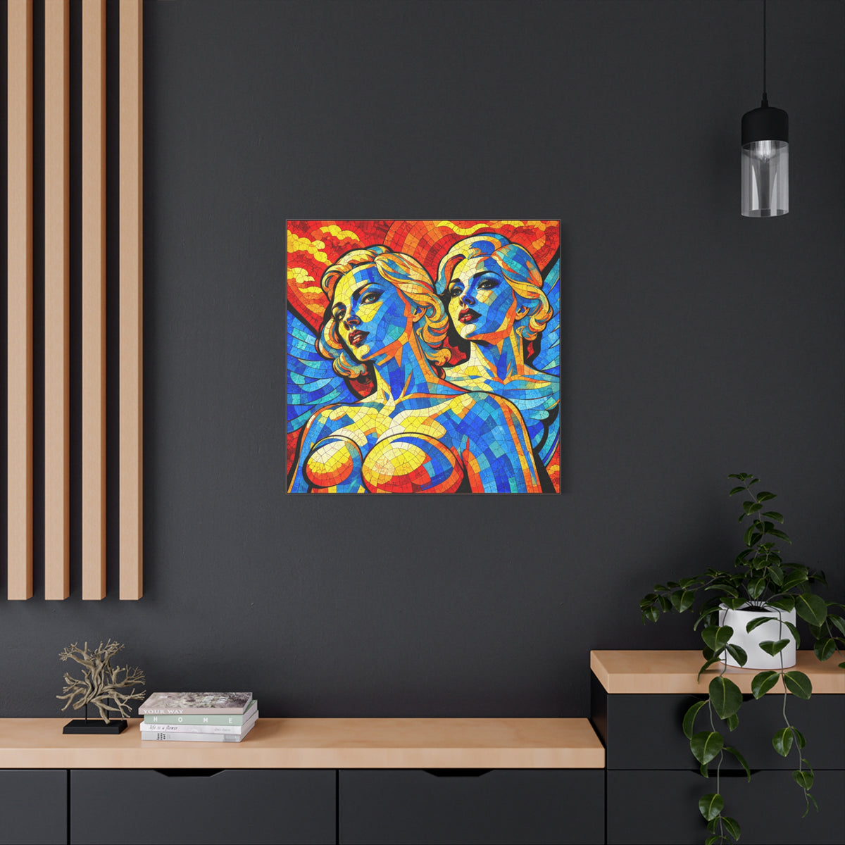 Electric Muses - Vibrant Cubist Stained Glass  Matte Canvas