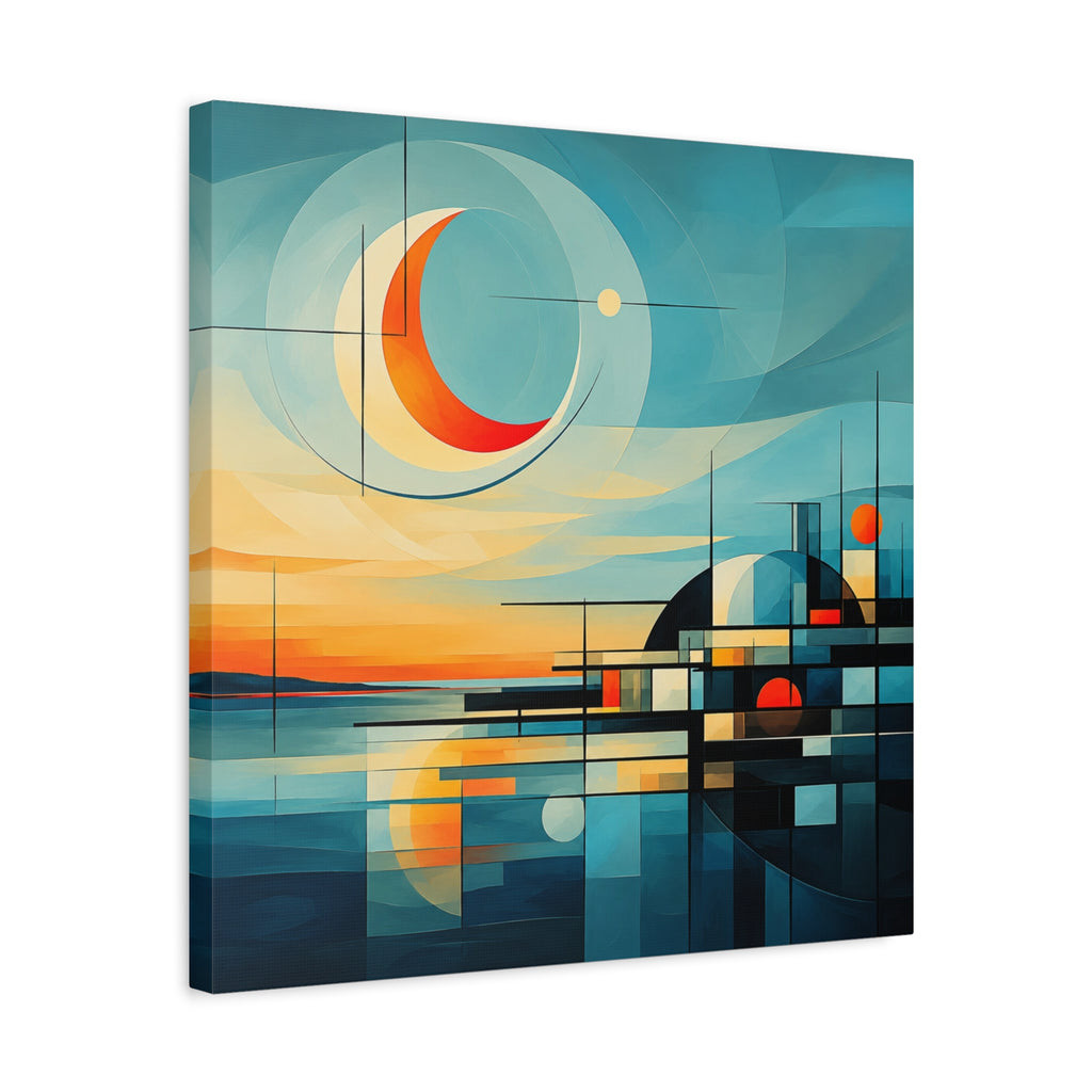Crescent Harbor at Dusk — Abstract Matte Stretched Wall Decor
