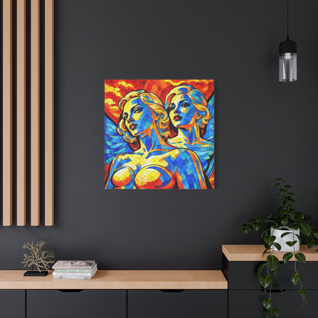 Electric Muses - Vibrant Cubist Stained Glass  Matte Canvas