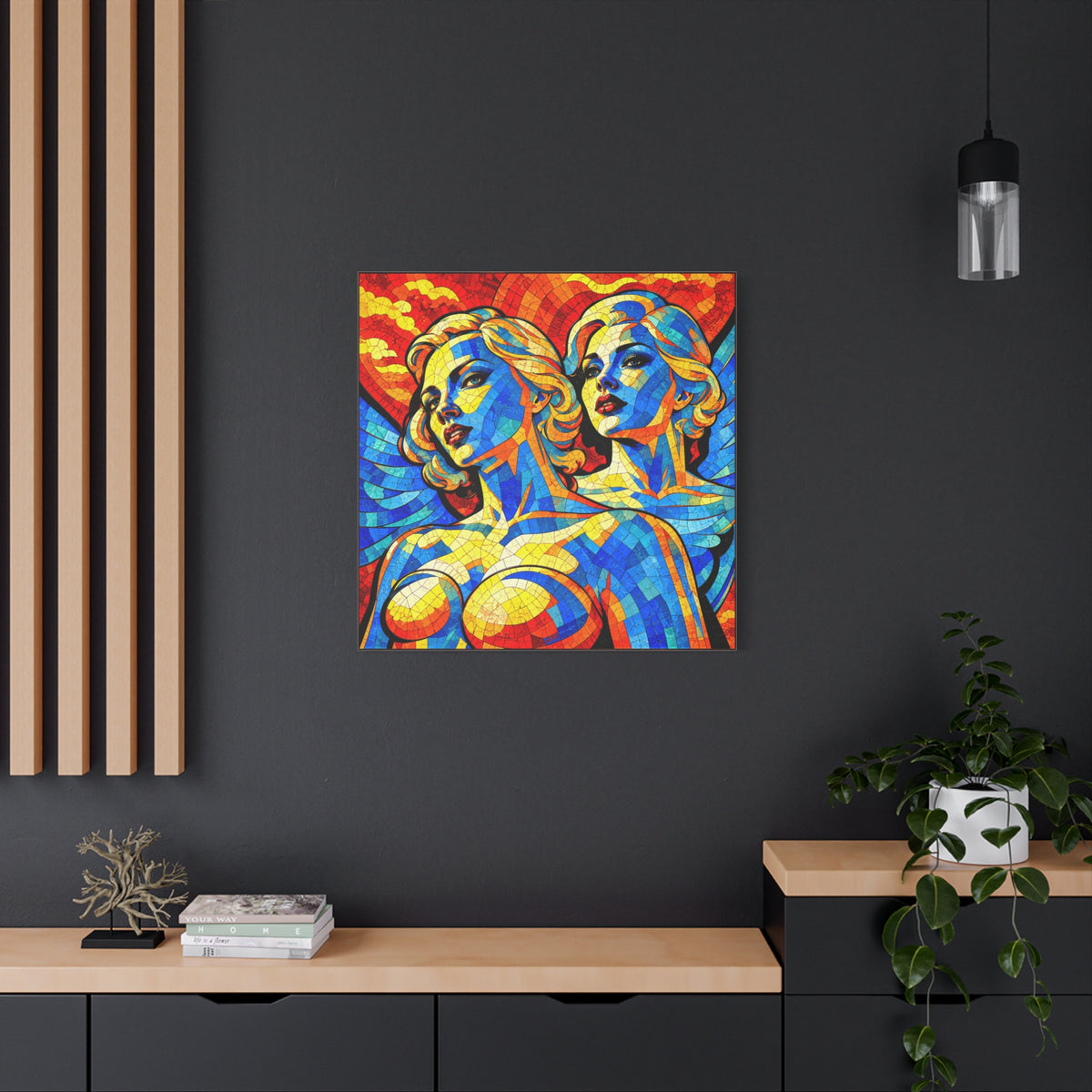 Electric Muses - Vibrant Cubist Stained Glass  Matte Canvas