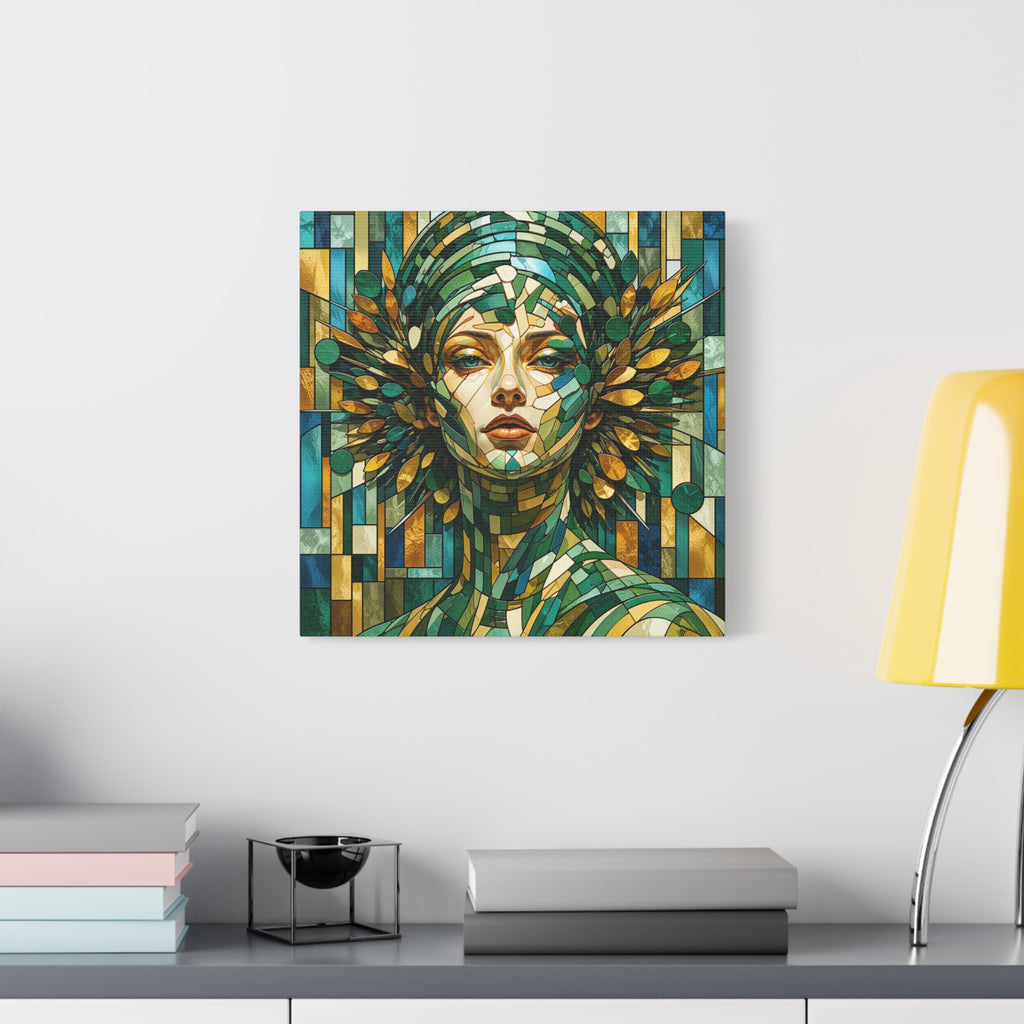 Verdant Empress — Stained Glass Botanical Woman Portrait