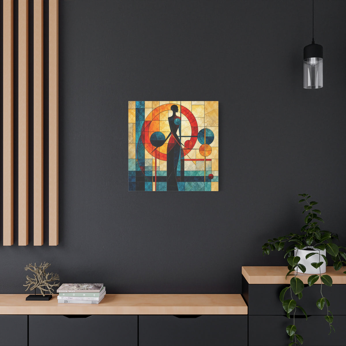 Radiant Orbit — Modern Stained Glass Woman Canvas