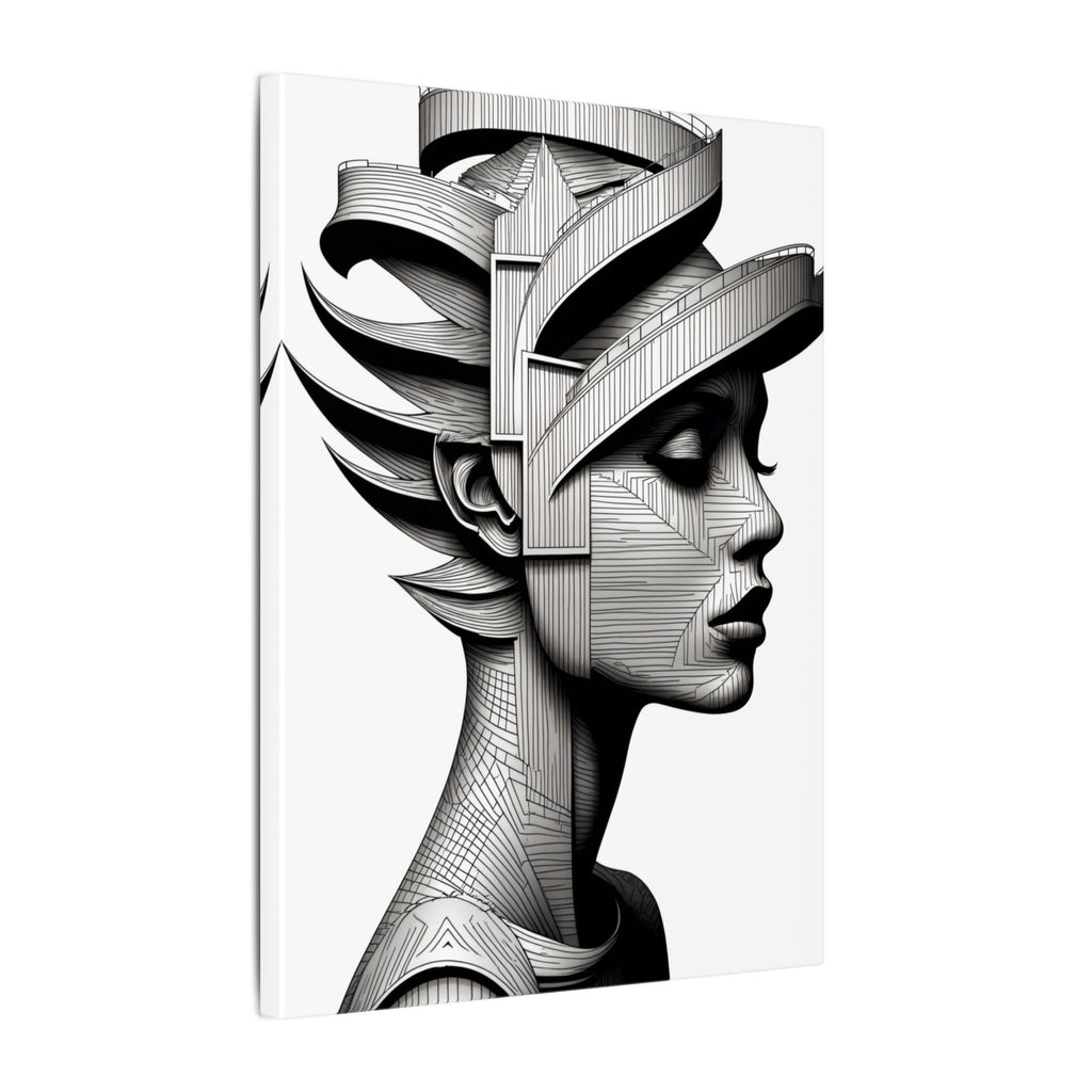 Architecture of Thought – Monochrome Futurist Portrait Canvas Print