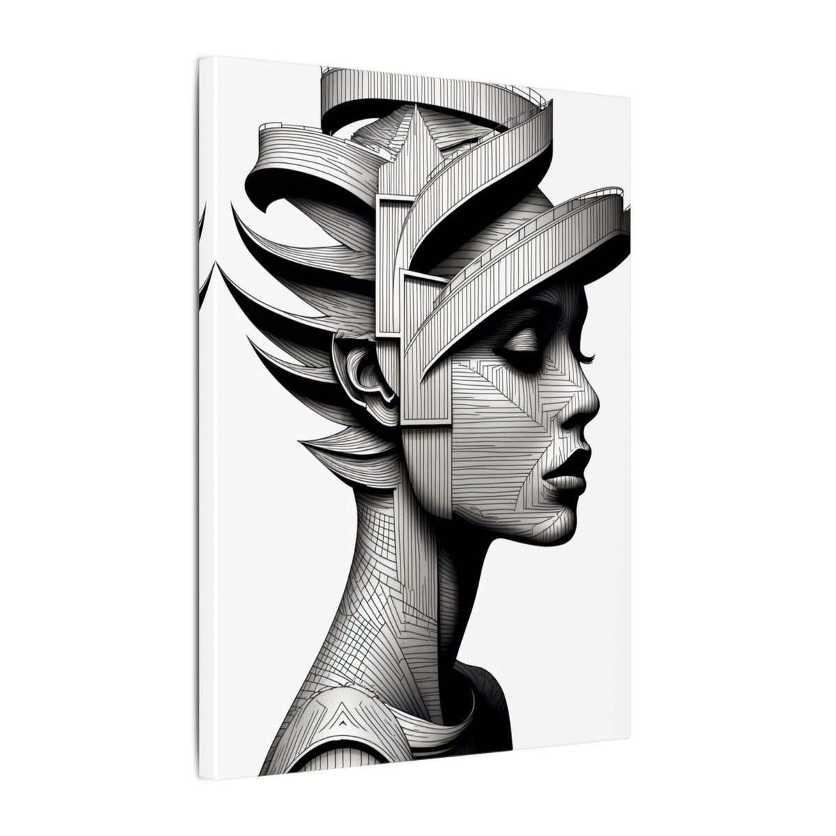 Architecture of Thought – Monochrome Futurist Portrait Canvas Print
