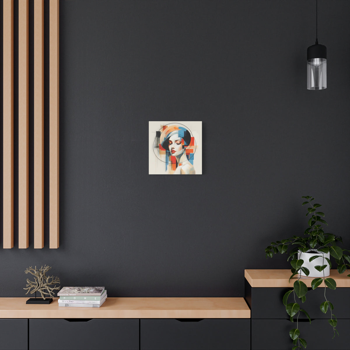 Perfectly Composed — Abstract Geometric Woman Portrait in Orange, Blue & Ivory
