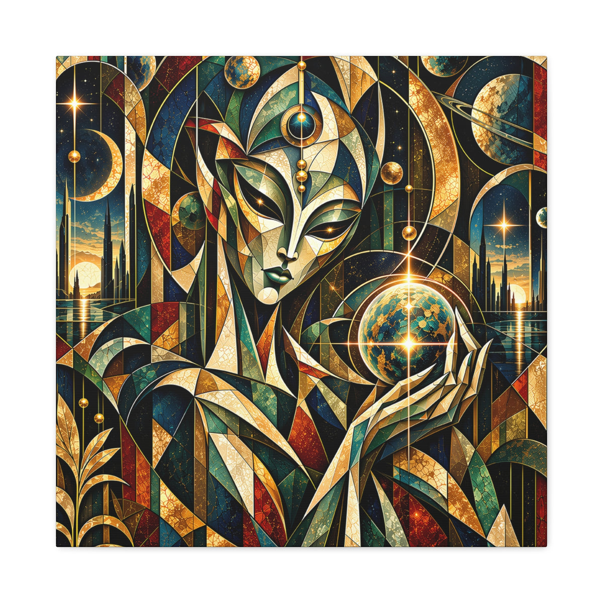 Keeper of Worlds — Futuristic Celestial Portrait Wall Art