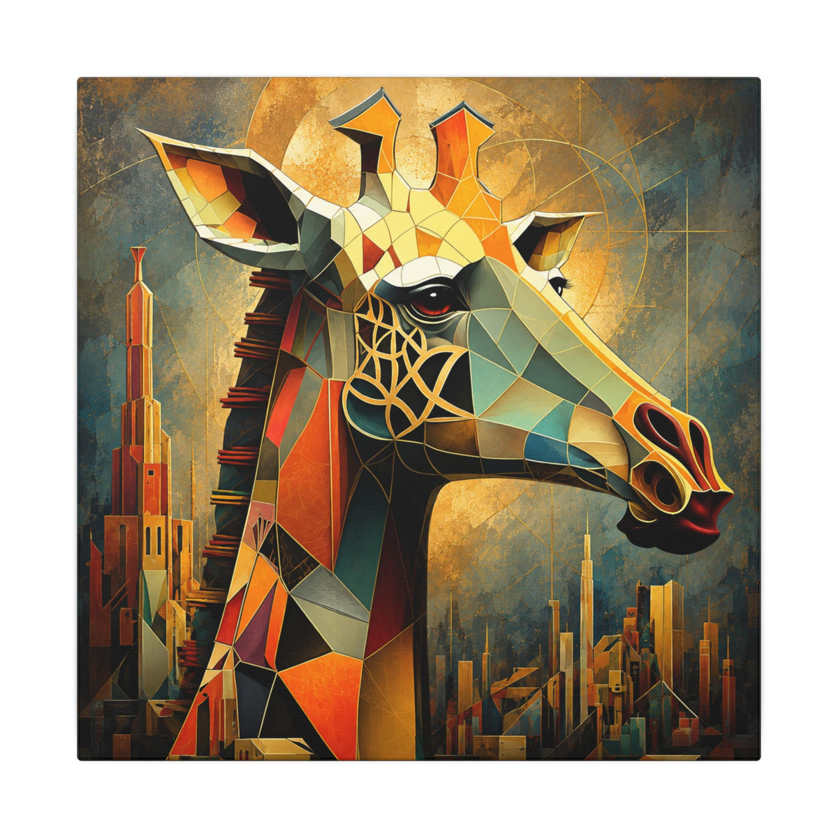 The Gilded Watcher — Cubist Giraffe Art Print