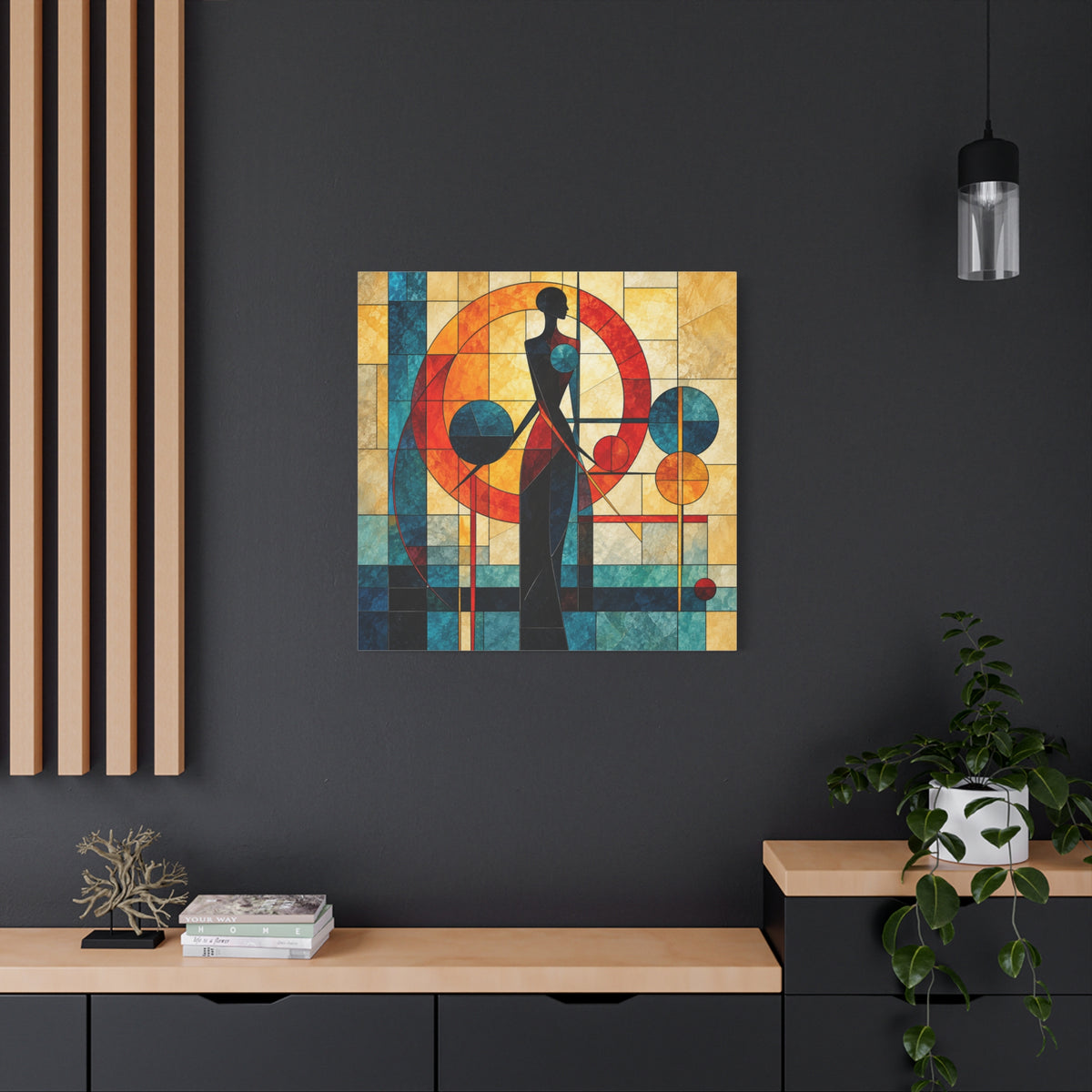Radiant Orbit — Modern Stained Glass Woman Canvas