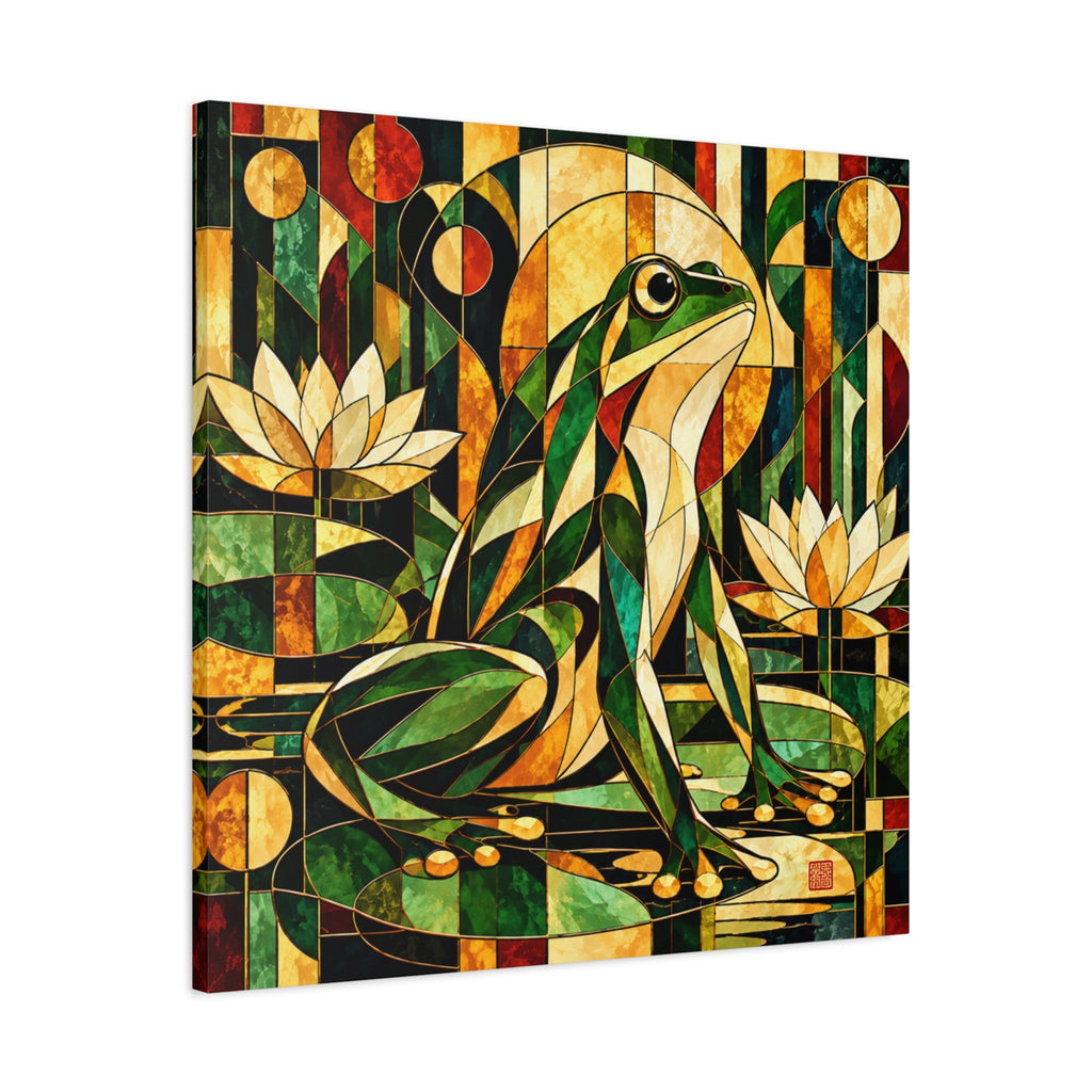 The Golden Witness | Art Deco Stained Glass Frog Art
