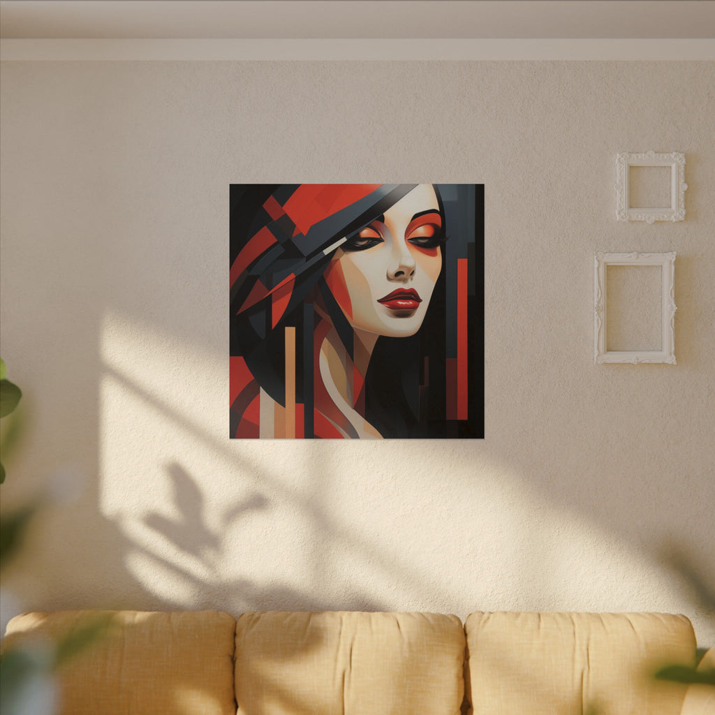 Red Interval – Modern Geometric Female Portrait Canvas Print