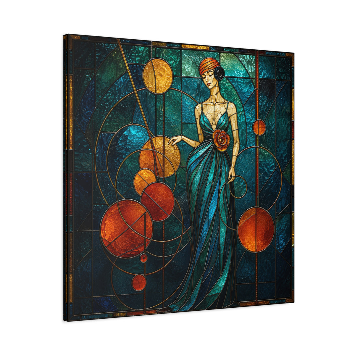 Orbit of Elegance — Art Deco Stained Glass Woman Wall Art