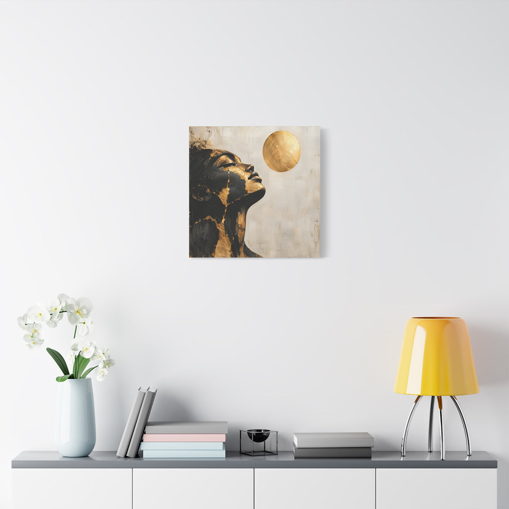 Golden Stillness — Modern Black & Gold Woman Portrait