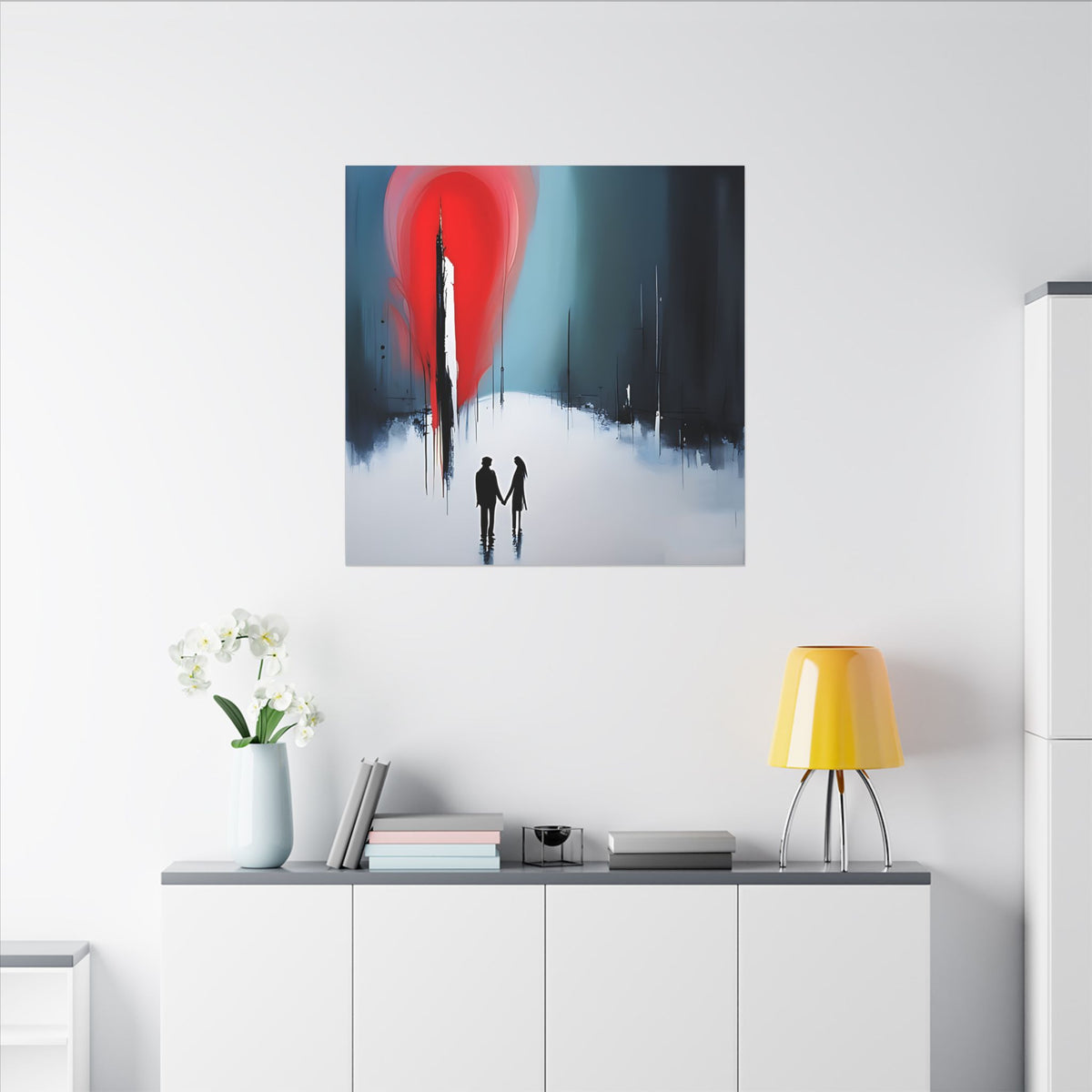 Under the Red Sky – Abstract Couple Silhouette Canvas Print