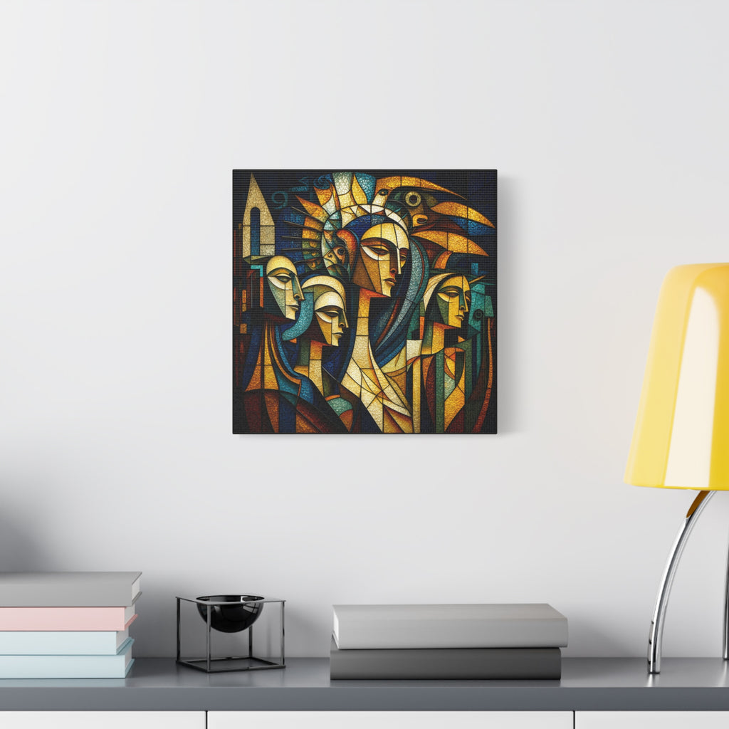 Crowned Voices — Cubist Collective Portrait in Teal, Gold & Burnt Orange