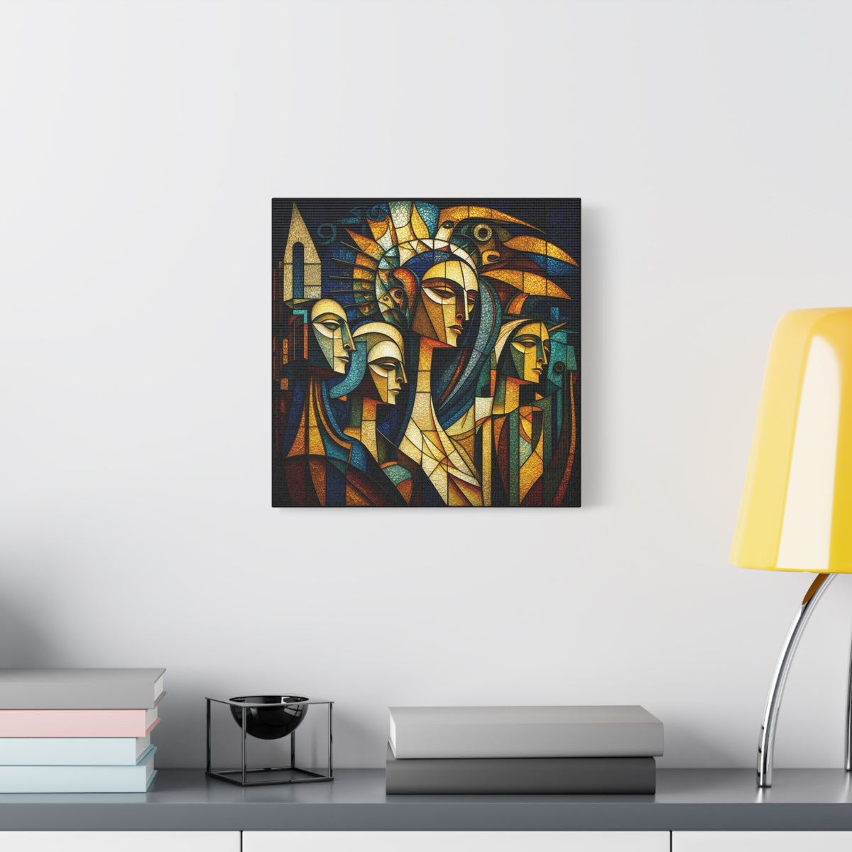 Crowned Voices — Cubist Collective Portrait in Teal, Gold & Burnt Orange