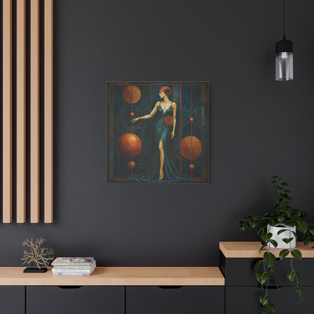 Celestial Rose — Art Deco Stained Glass Woman Canvas