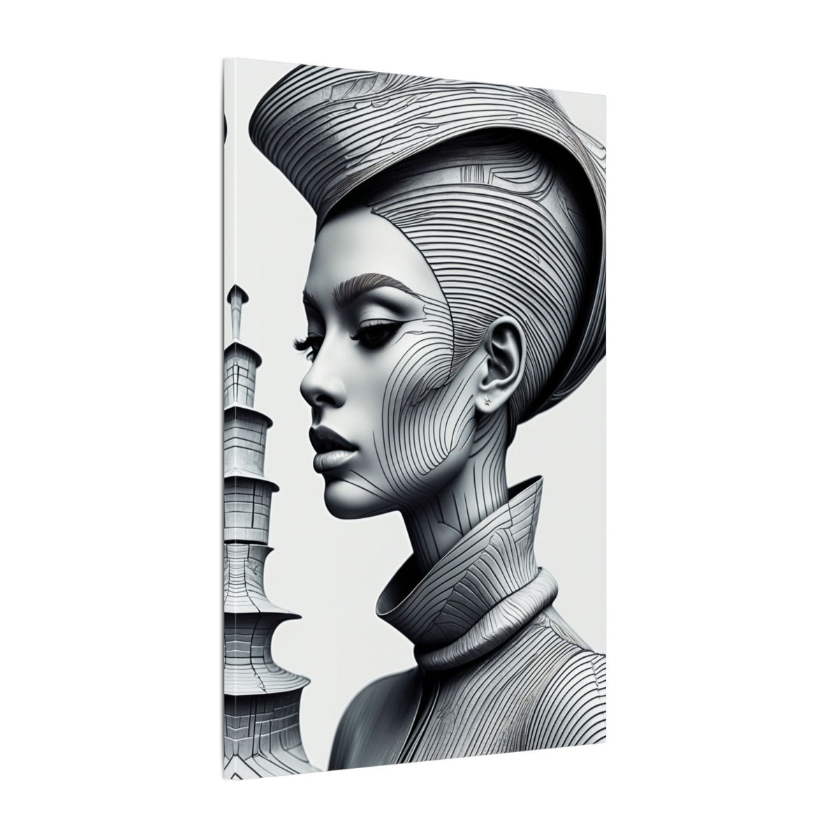 Contour of Silence – Monochrome Futurist Portrait Canvas Print