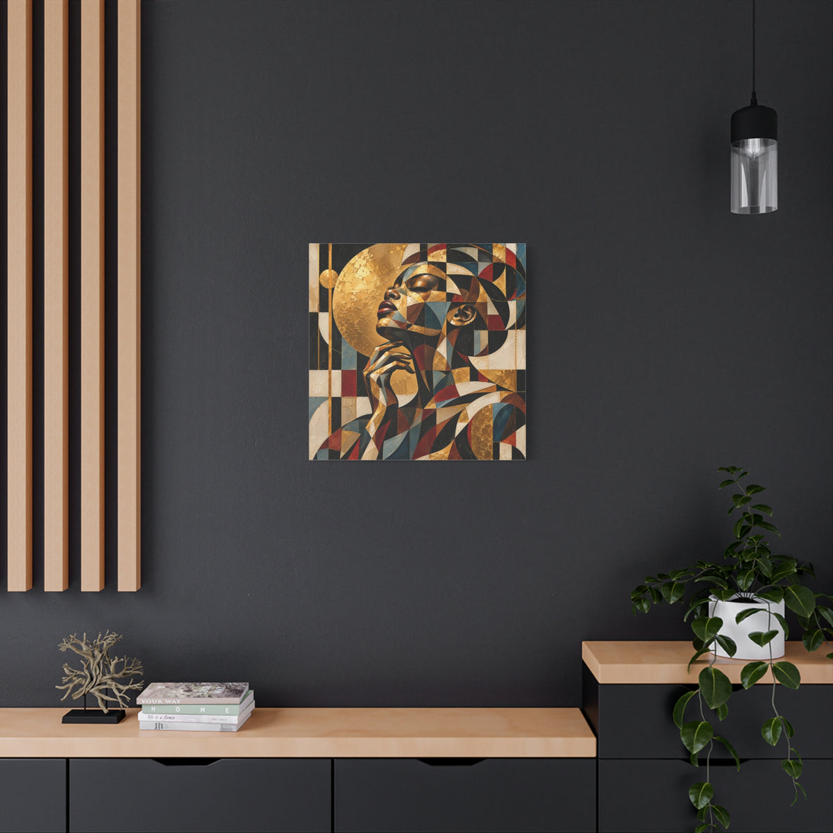 Moonlit Reverie — Gilded Cubist Woman Portrait