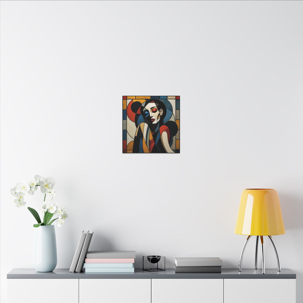 Split Between Colors – Geometric Stained Glass Woman Portrait Canvas Print