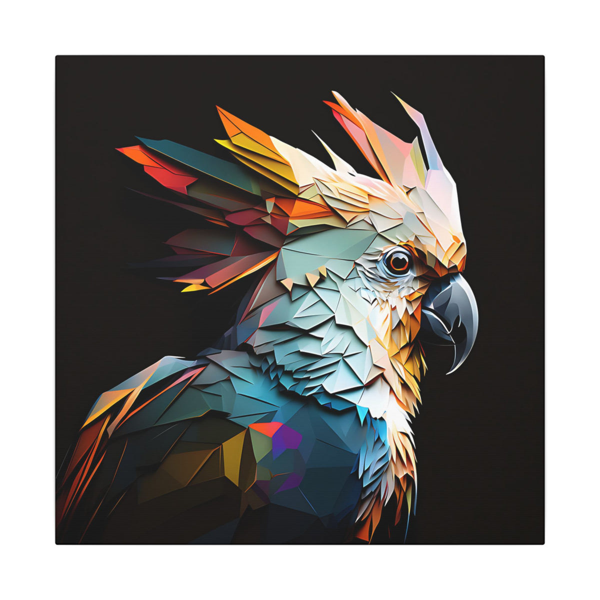 Crowned Instinct – Geometric Cockatoo Portrait Canvas Print
