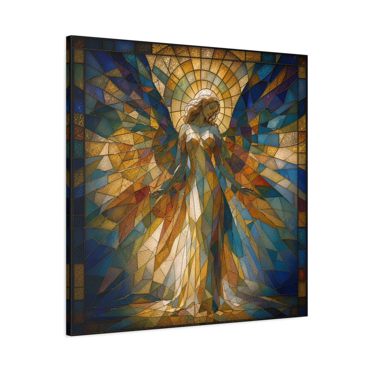 Radiance Descending — Stained-Glass Style Angelic Abstract Cubist Art Print