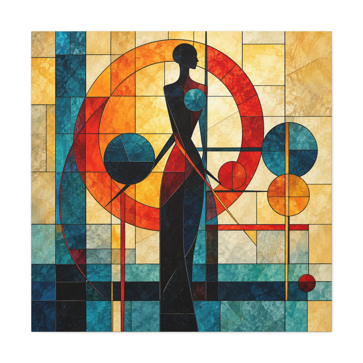 Radiant Orbit — Modern Stained Glass Woman Canvas