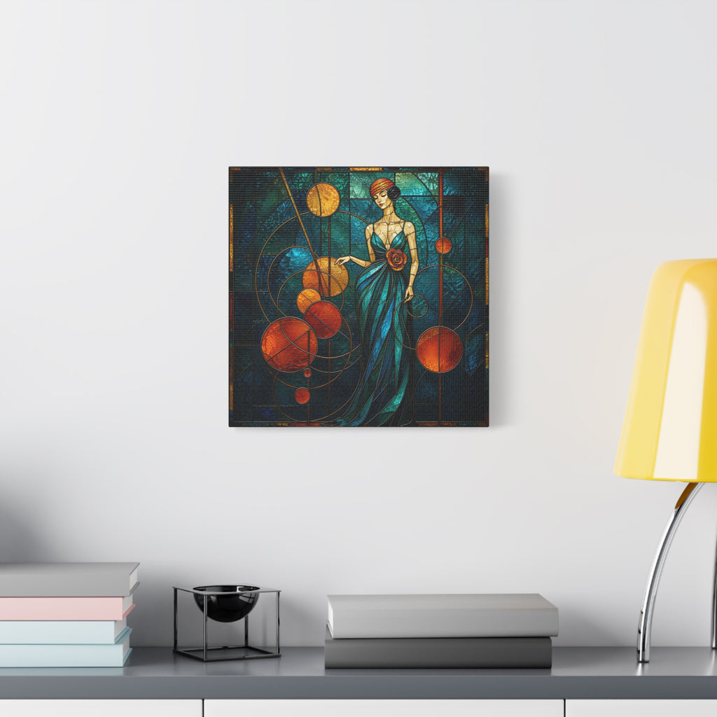 Orbit of Elegance — Art Deco Stained Glass Woman Wall Art