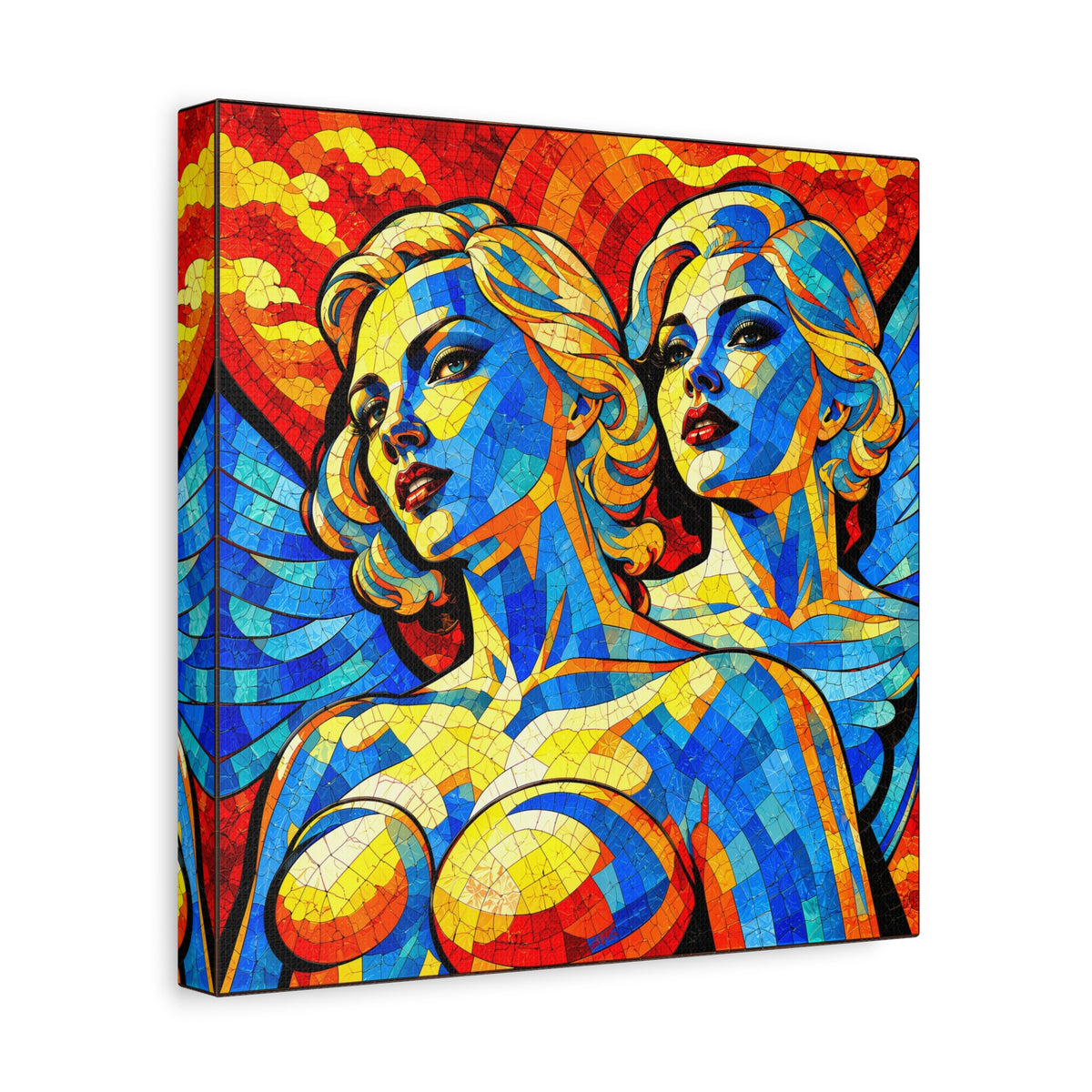 Electric Muses - Vibrant Cubist Stained Glass  Matte Canvas