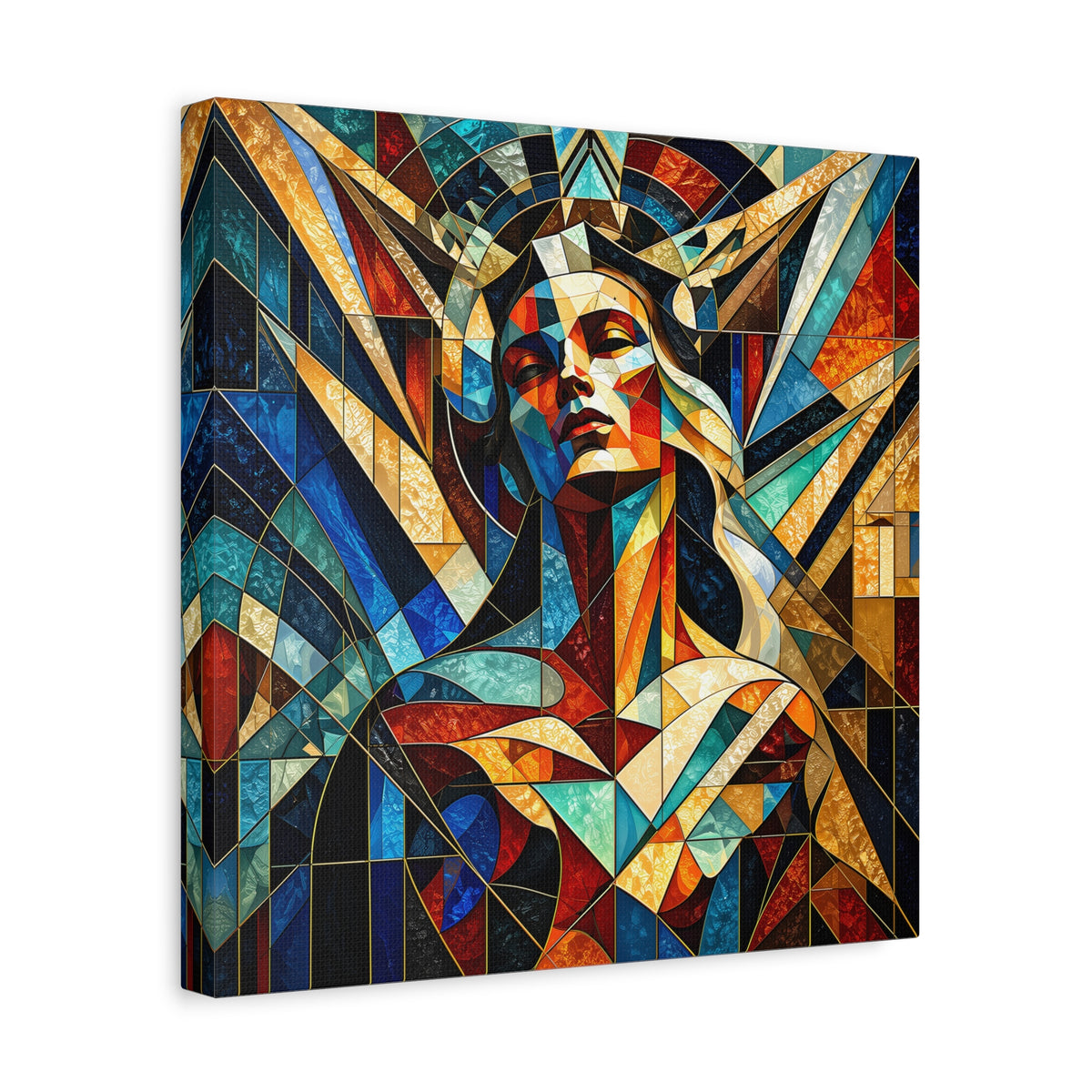 Built Like a Myth – Geometric Figurative Stained Glass Portrait Canvas Print