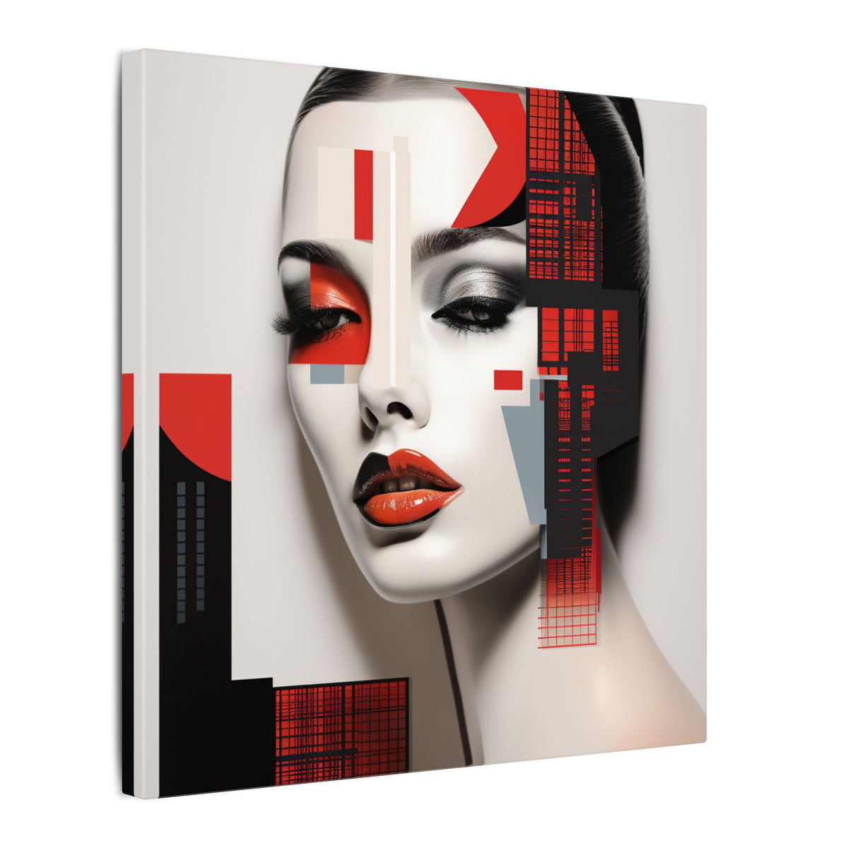 Red Syntax – Geometric Fashion Portrait Canvas Print