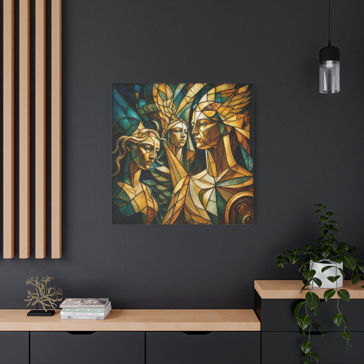 The Golden Council — Modern Stained Glass Figurative Wall Art