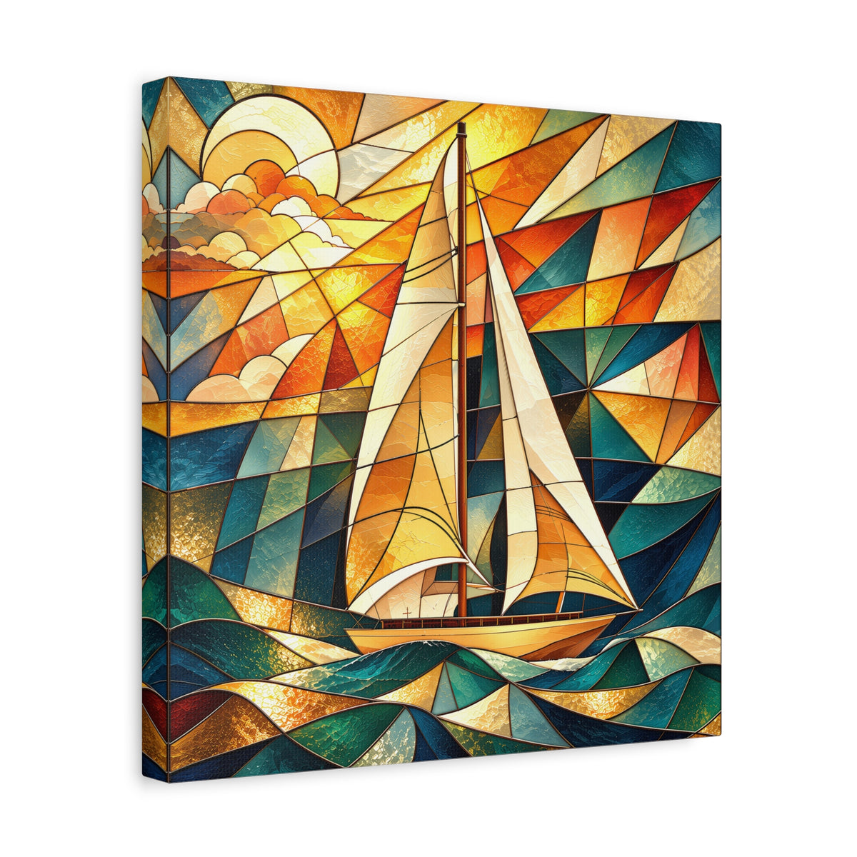Golden Passage — Stained Glass Sailboat Fine Art Print
