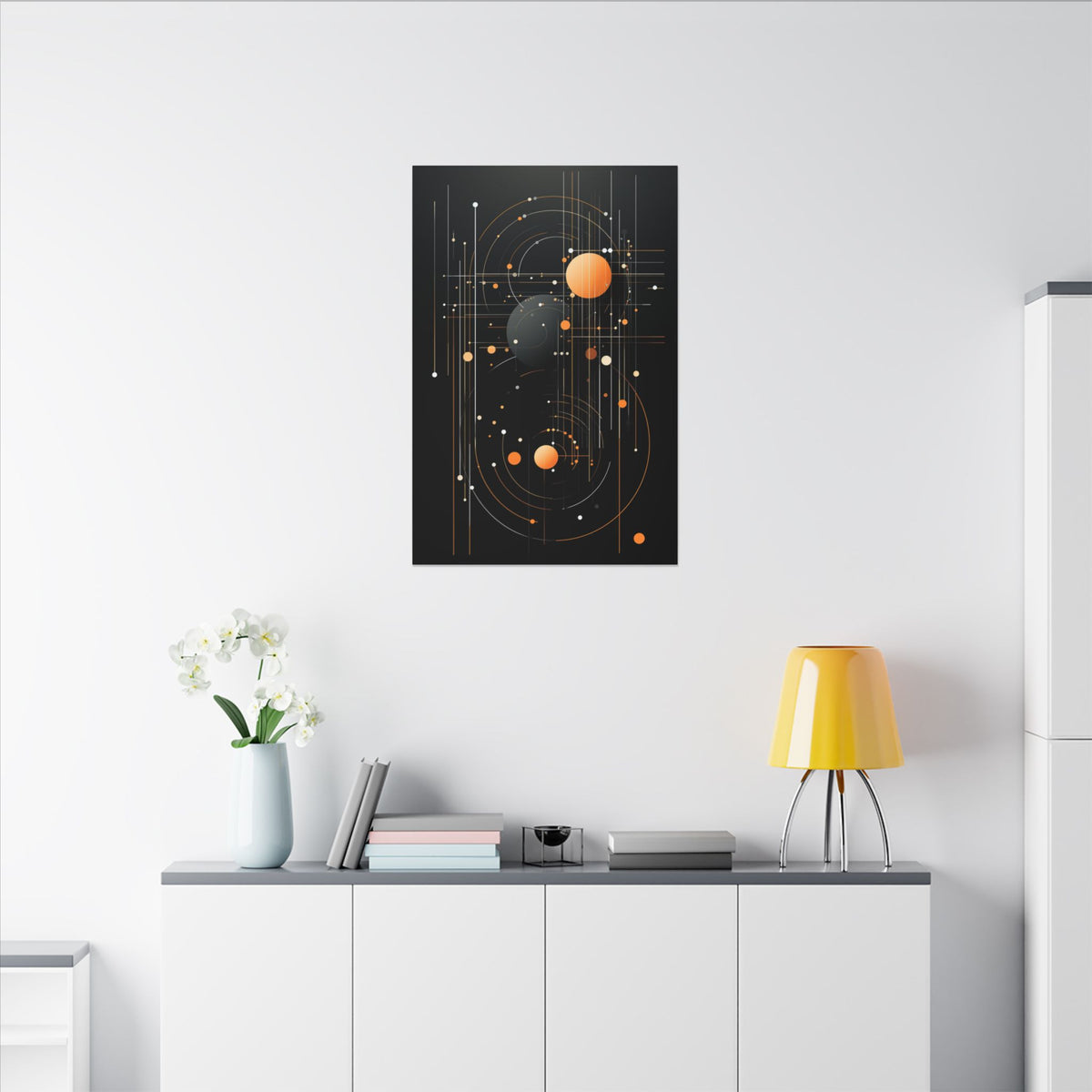 Orbit After Dark – Black Orange Geometric Abstract Canvas Print