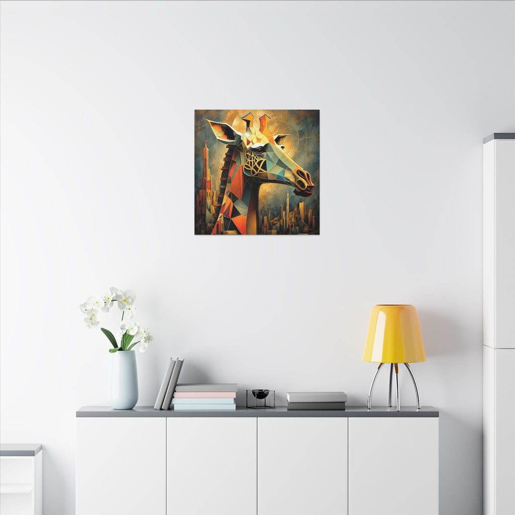 The Gilded Watcher — Cubist Giraffe Art Print