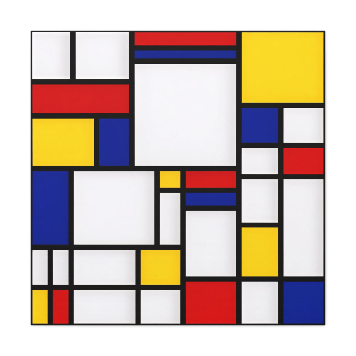 Abstract Geometric Canvas Art – Red, Blue & Yellow Stretched Print