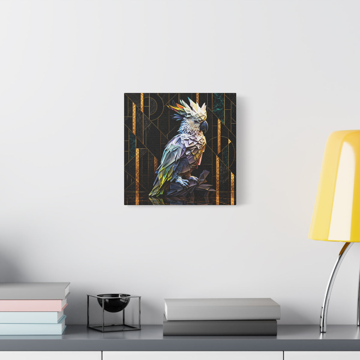 Geometric Cockatoo Canvas Wall Art – Colorful Parrot Matte Stretched Print