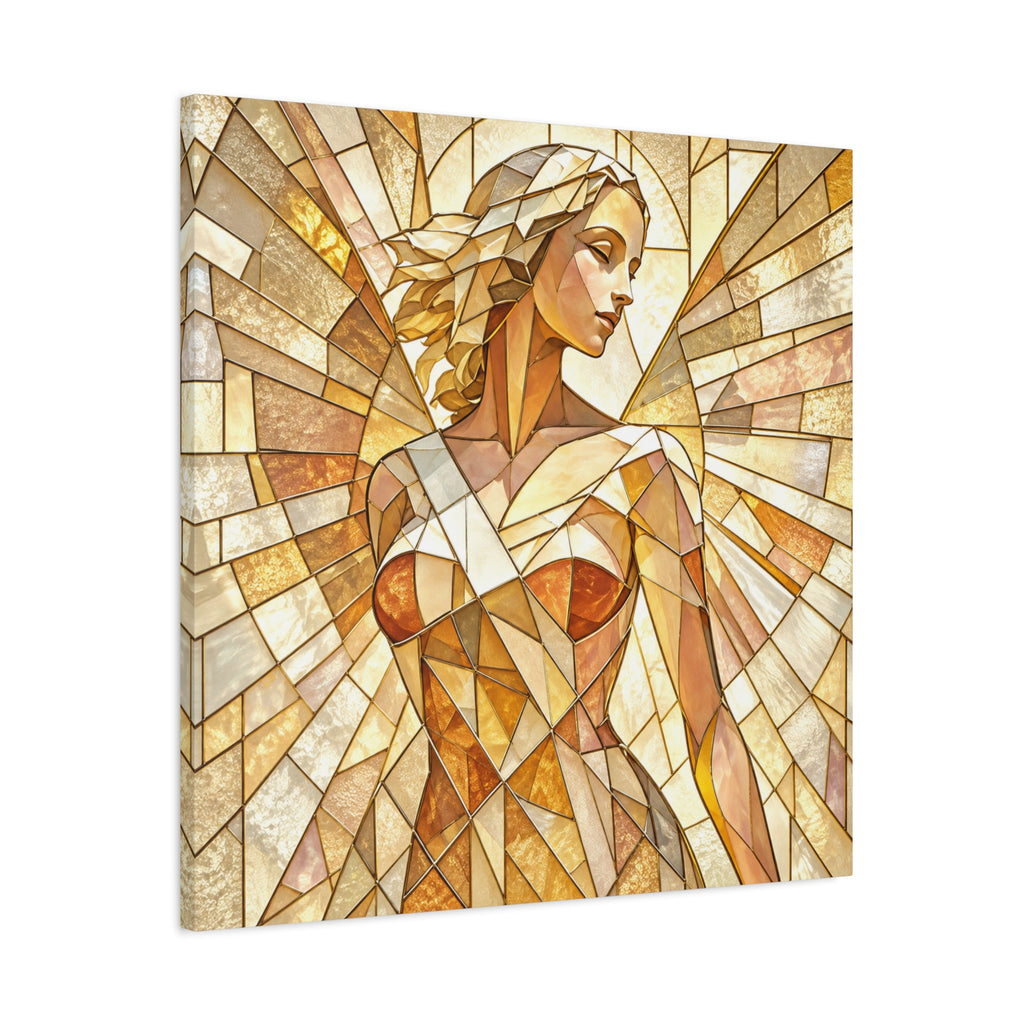 The Light She Carries | Golden Stained Glass Angel Art