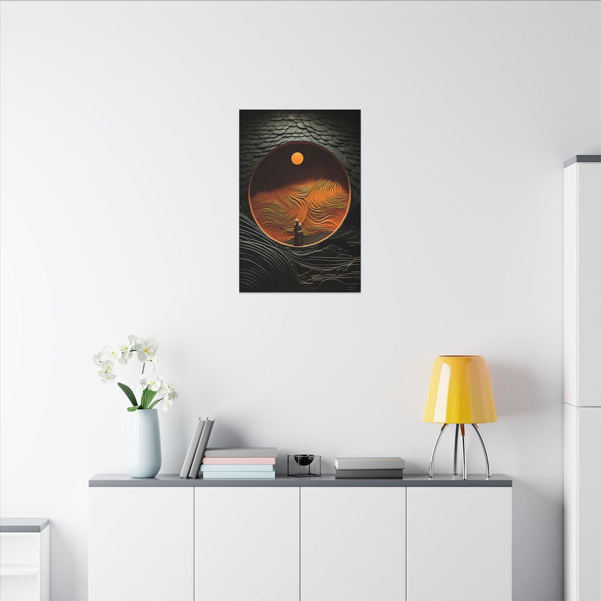 Inside the Orange Moon – Surreal Abstract Portal Canvas Print