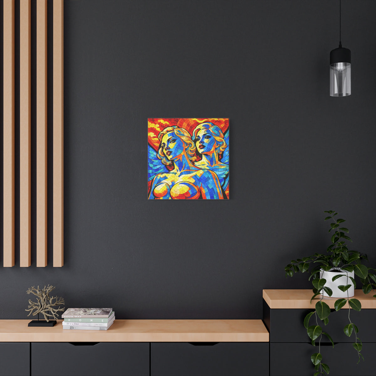Electric Muses - Vibrant Cubist Stained Glass  Matte Canvas