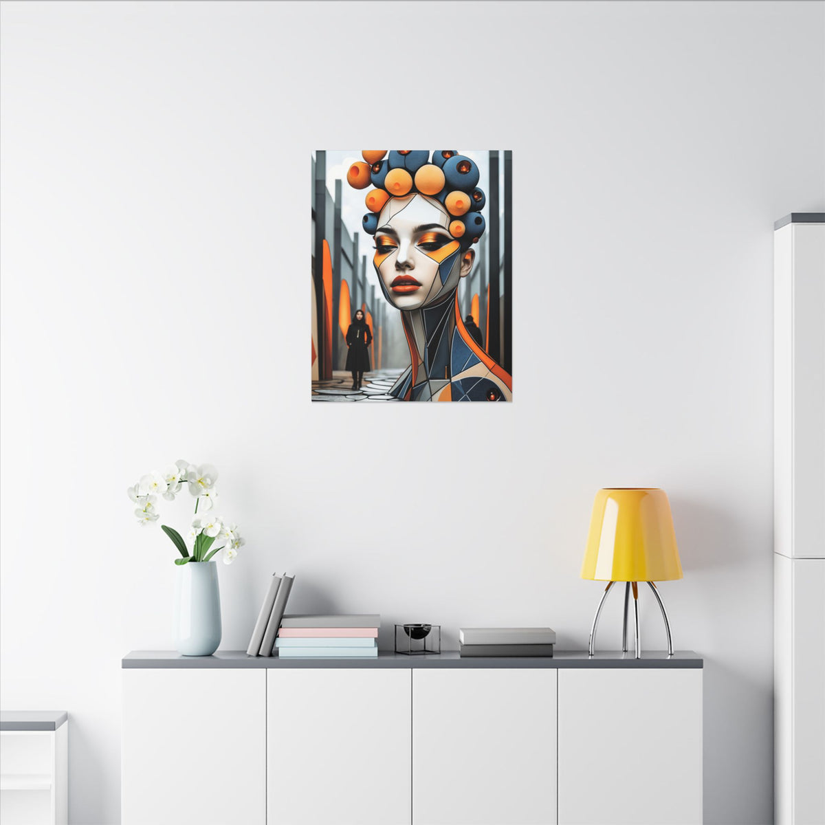 Orbital Crown – Futurist Geometric Female Portrait Canvas Print
