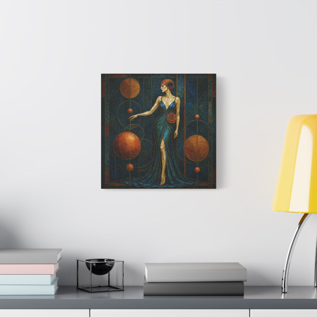 Celestial Rose — Art Deco Stained Glass Woman Canvas