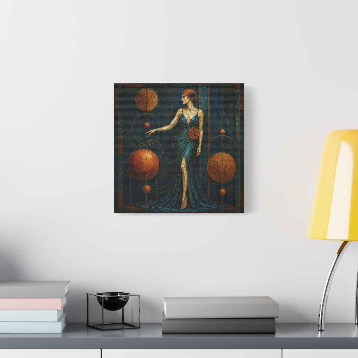 Celestial Rose — Art Deco Stained Glass Woman Canvas