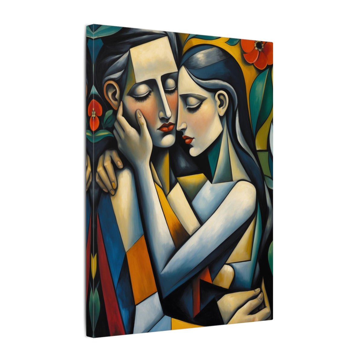 Close Enough to Hear – Modern Geometric Couple Portrait Canvas Print